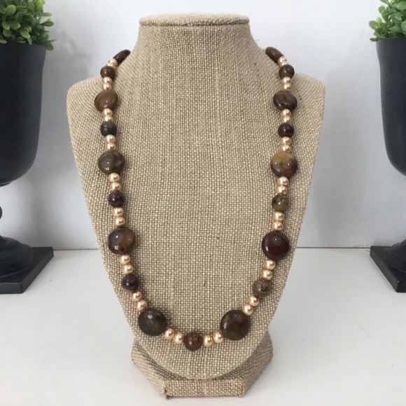 Brown Gemstone & Faux Pearl Necklace - Picture 5 of 6